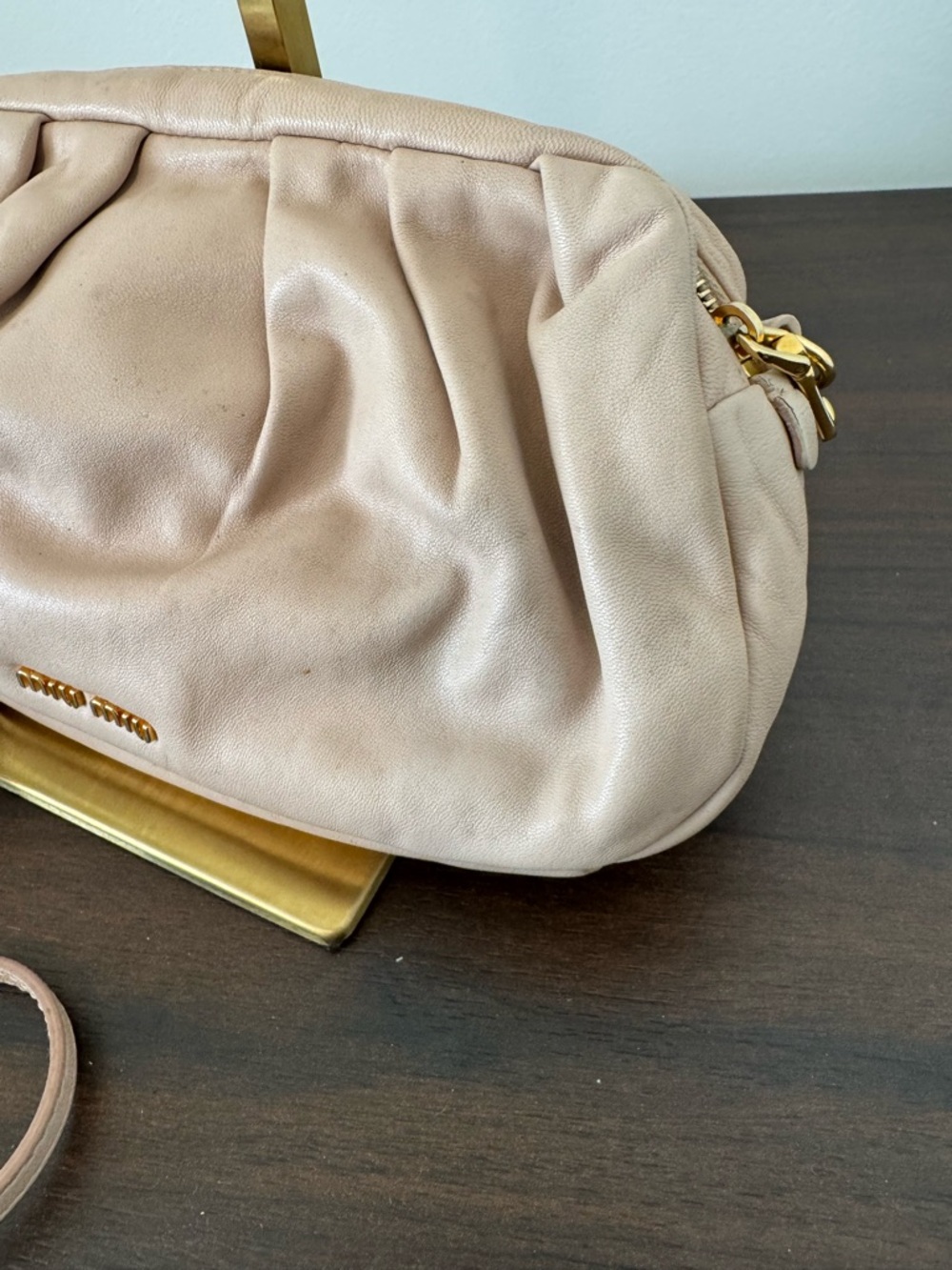 MIU MIU Leather Pleated Crossbody Purse | Gold Hardware | As Is - Picture 2 of 16